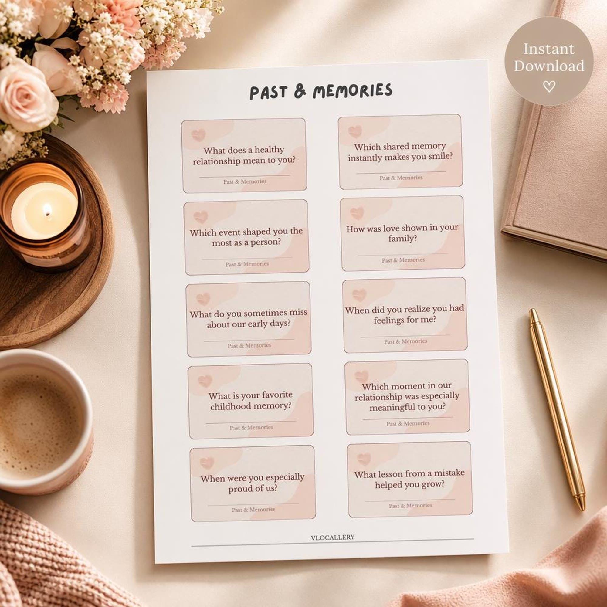 Deep Questions for Couples | Printable Date Night Prompts | Anniversary Valentine Romance