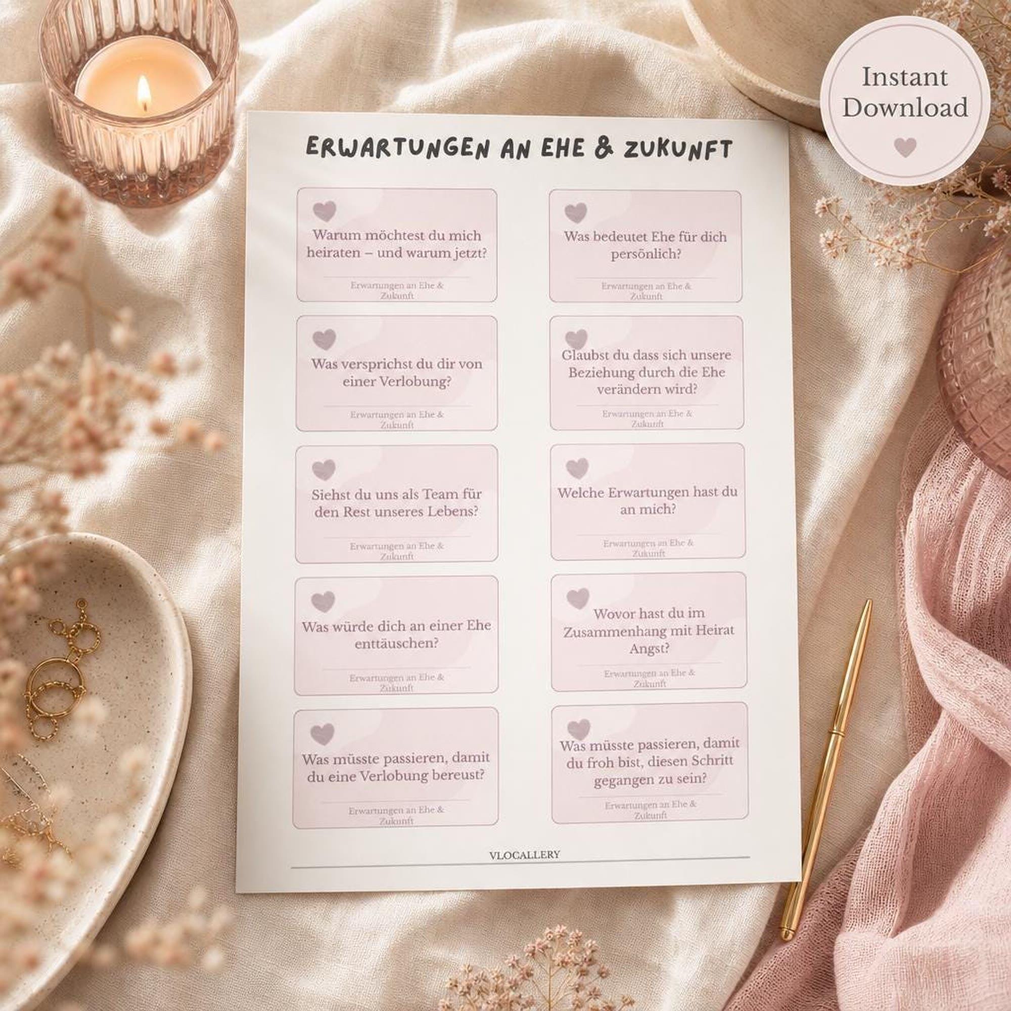Fragen vor der Verlobung | Ehegespräche als PDF für Paare | Date Night zuhause
