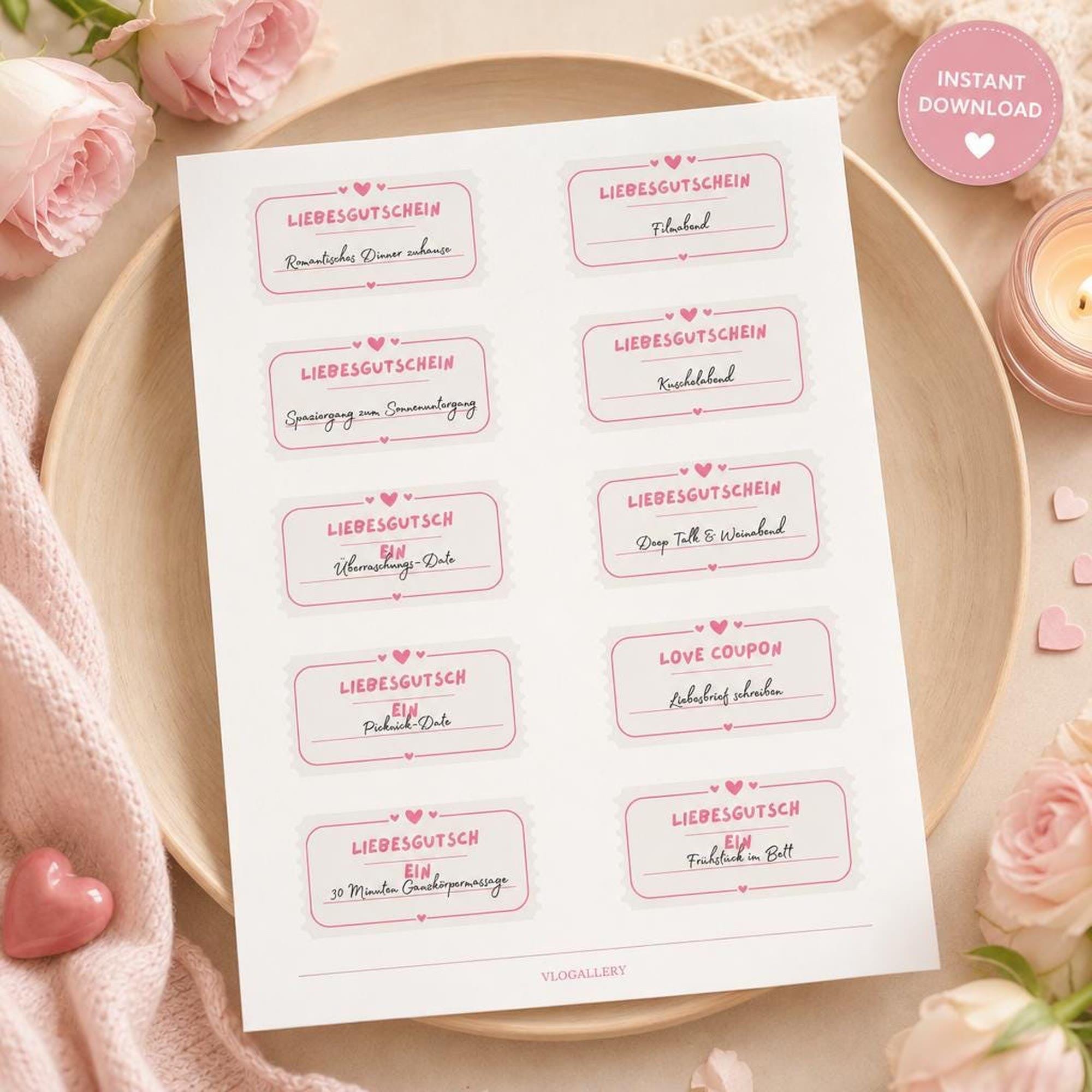 Liebesgutscheine zum Ausdrucken | Romantische Date-Night Vorlagen | Valentinstag für Paare