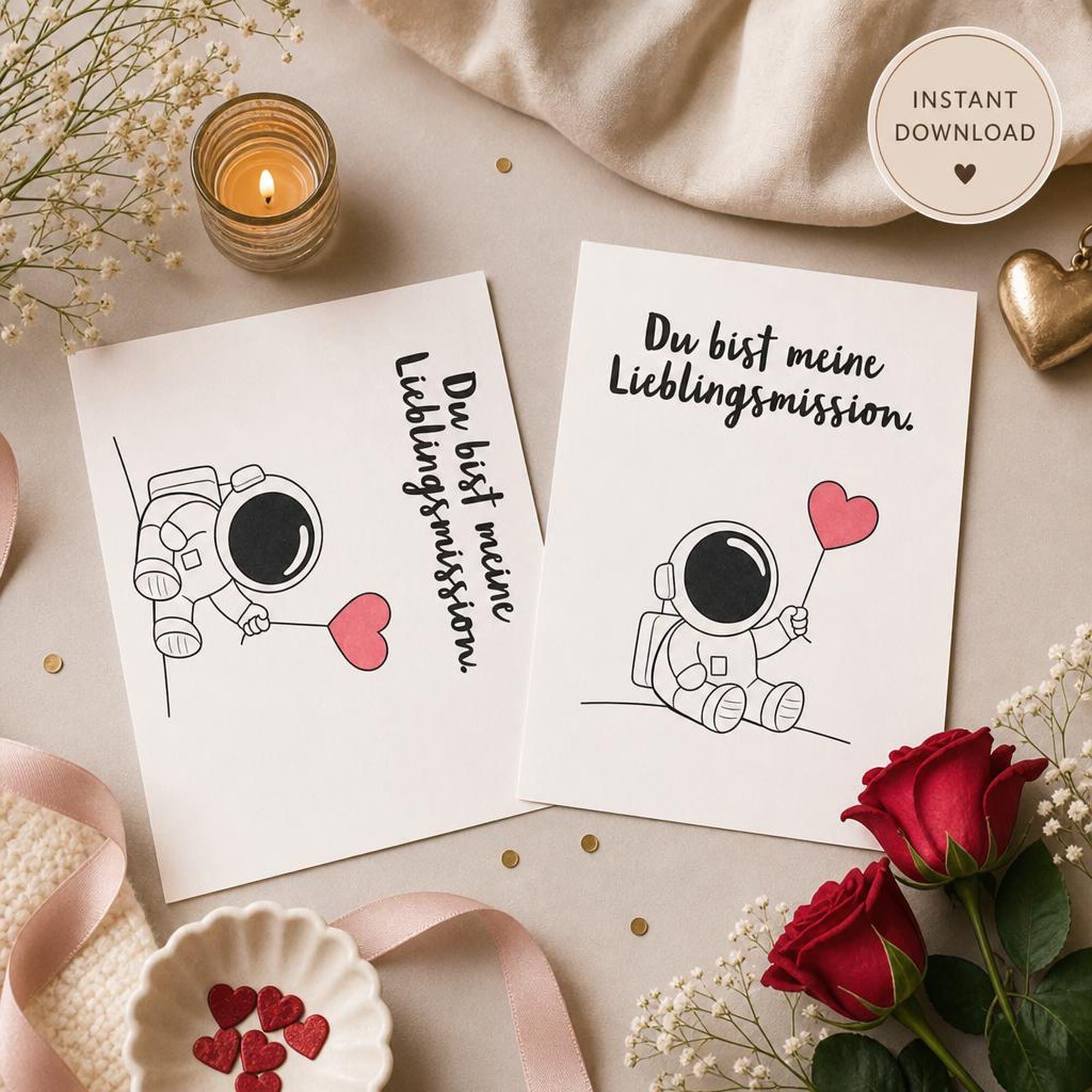 Liebeskarte zum Ausdrucken | Astronautenkarte PDF | Valentinstag für Partner