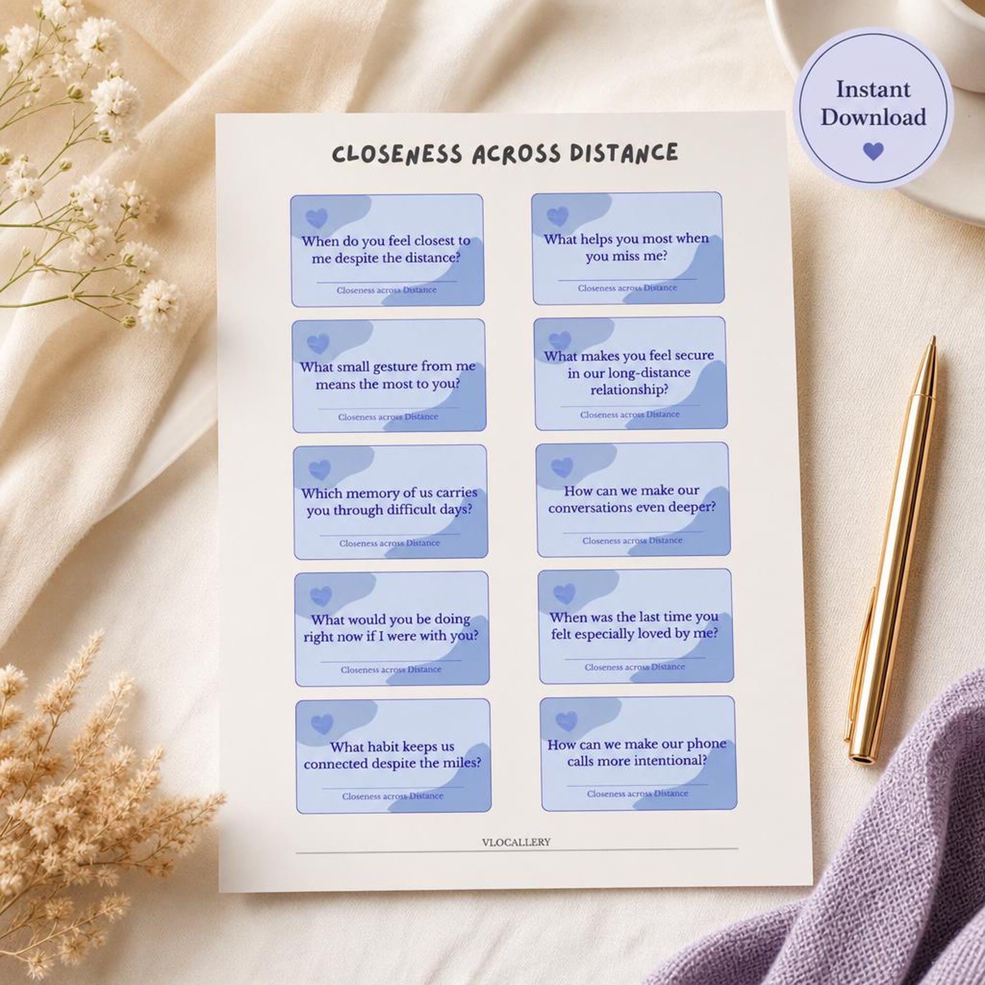 Long Distance Relationship Questions | Printable Couples Conversation Cards | Virtual Date Night Activity