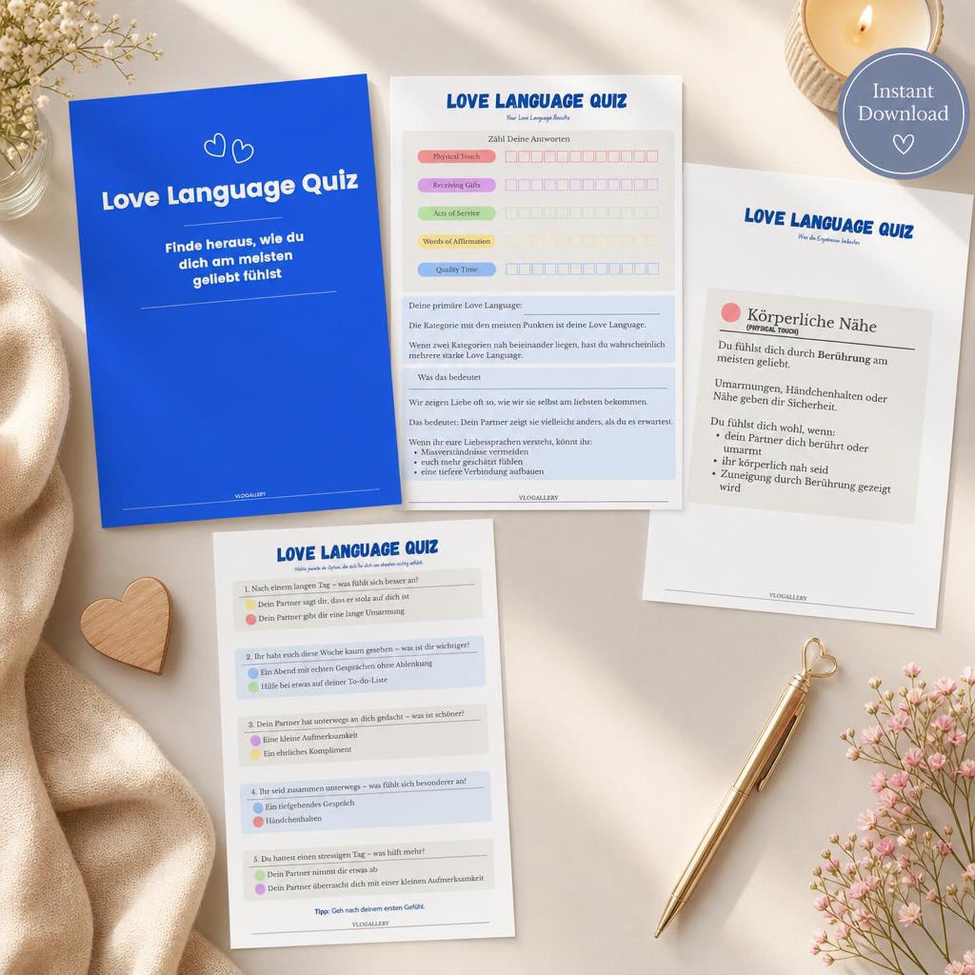 Love Language Quiz | Deutsches Paarspiel als PDF | Beziehungsmoment zu zweit