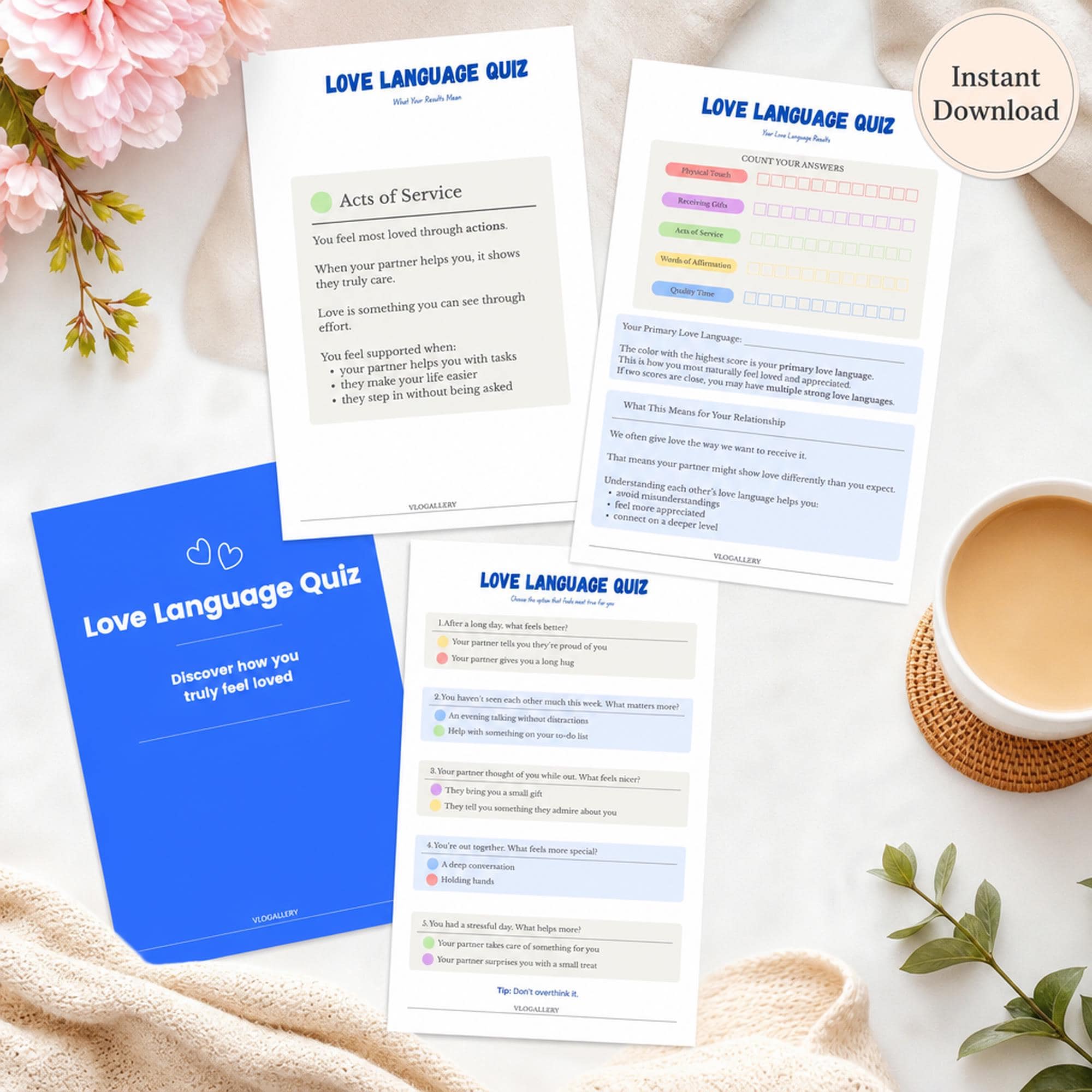 Love Language Quiz for Couples | Printable Date Night Relationship Activity | Partner Connection Gift