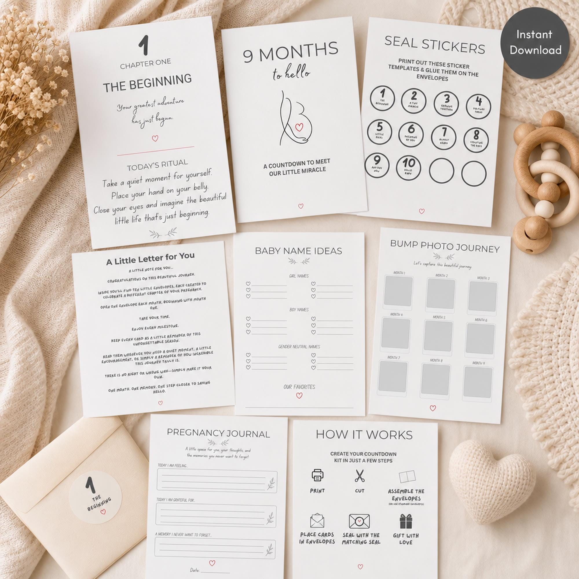 Pregnancy Keepsake Bundle | Printable Countdown Journal | Baby Shower Present for Mom-to-Be