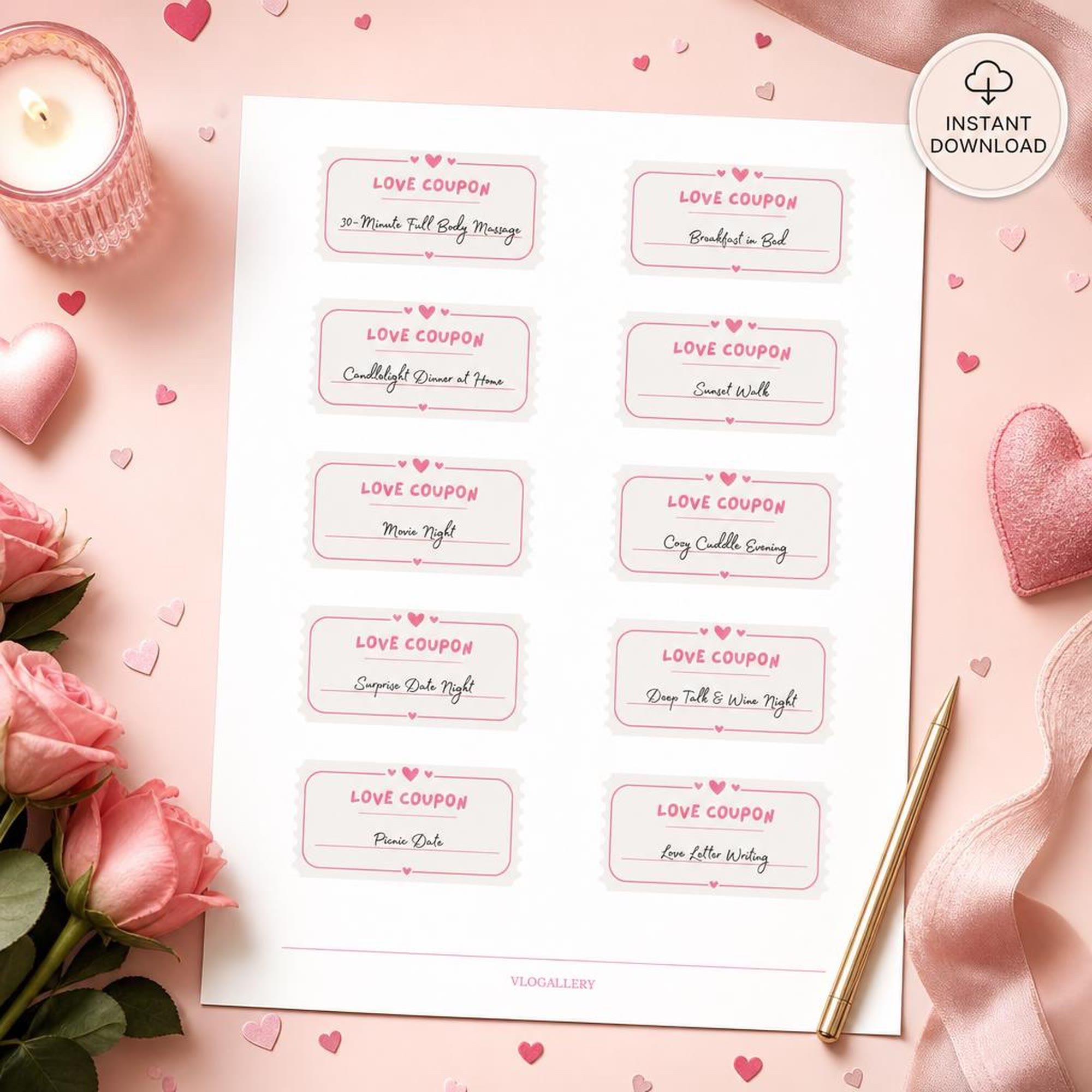 Printable Love Coupons | Editable Date Night Vouchers | Valentine's Day Partner