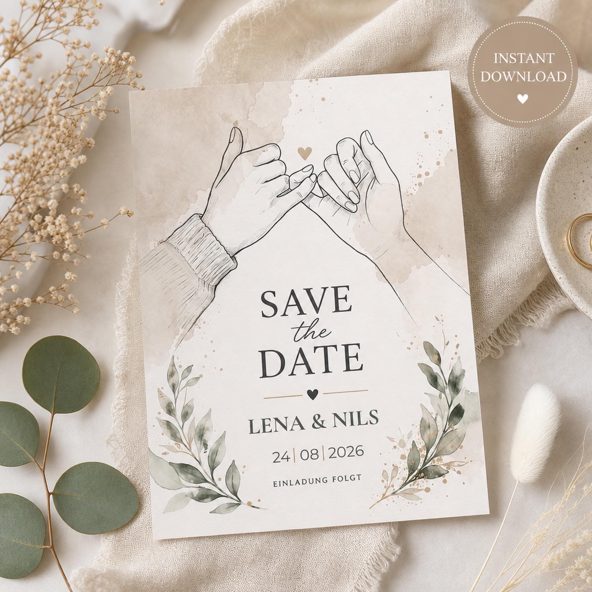 Save the Date Vorlage Hochzeit | Canva Karte zum Bearbeiten | Modernes Brautpaar