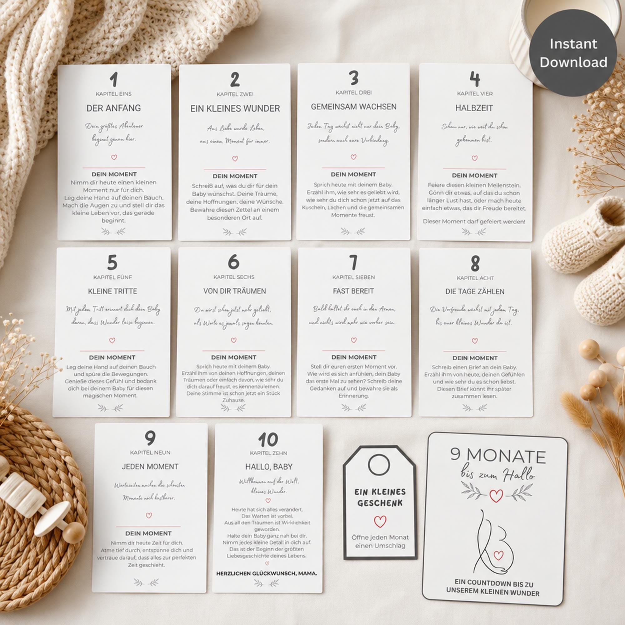 Schwangerschafts-Countdown | Umschlagset zum Ausdrucken | Baby Shower werdende Mama