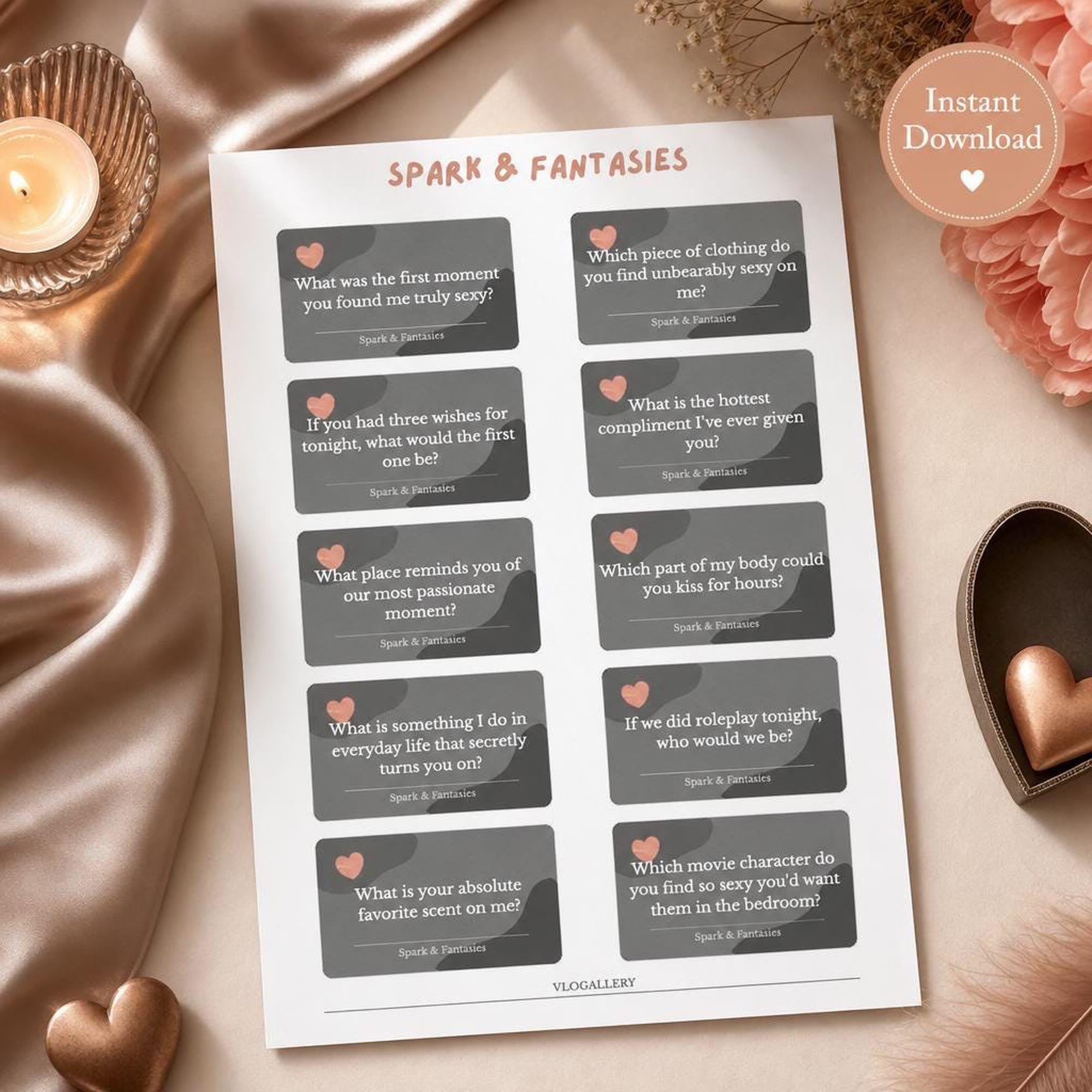 Spicy Questions for Couples | Printable Date Night Cards | Valentine's Day Anniversary Activity