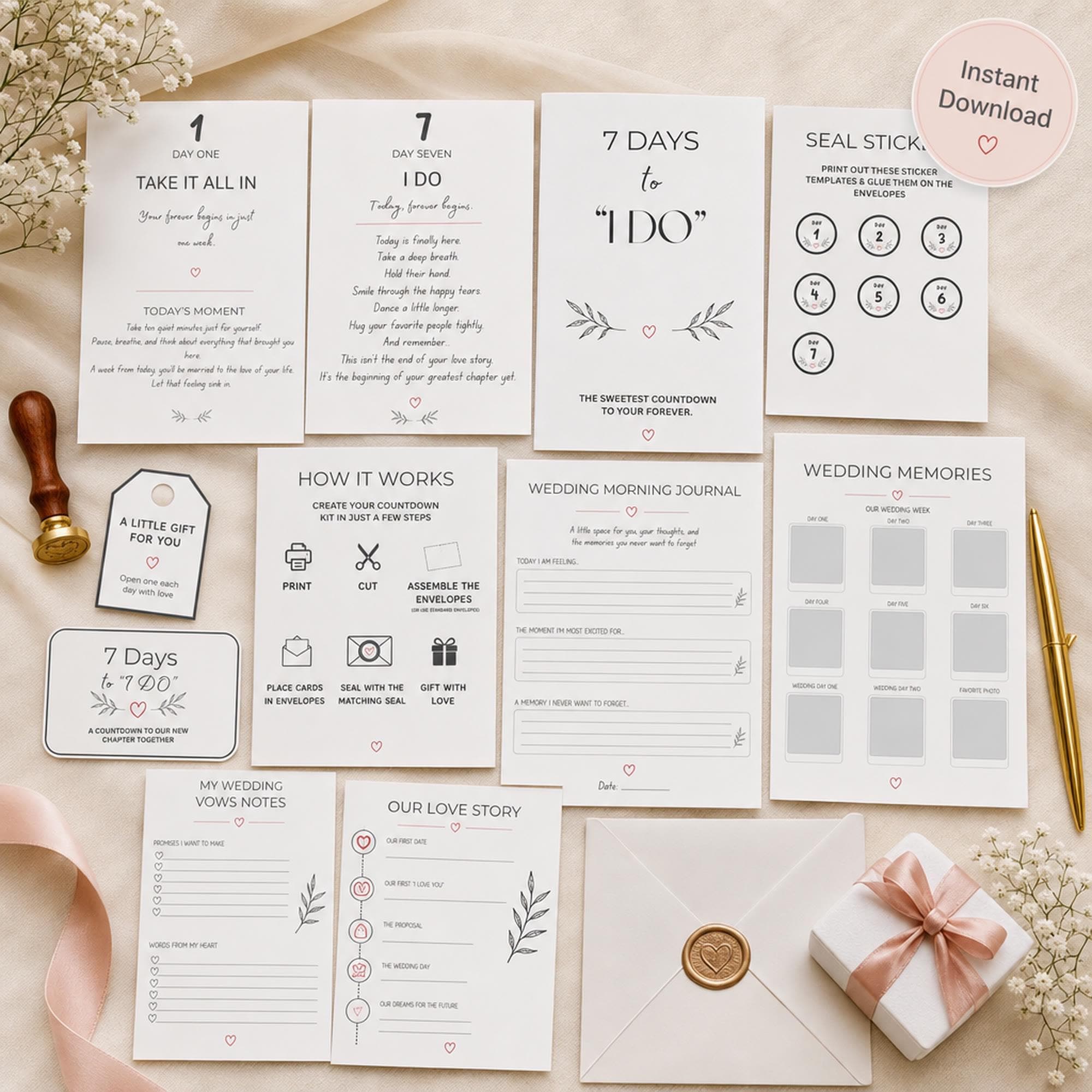 Wedding Countdown Gift | Printable Bridal Keepsake Journal | Bride to Be Shower Surprise