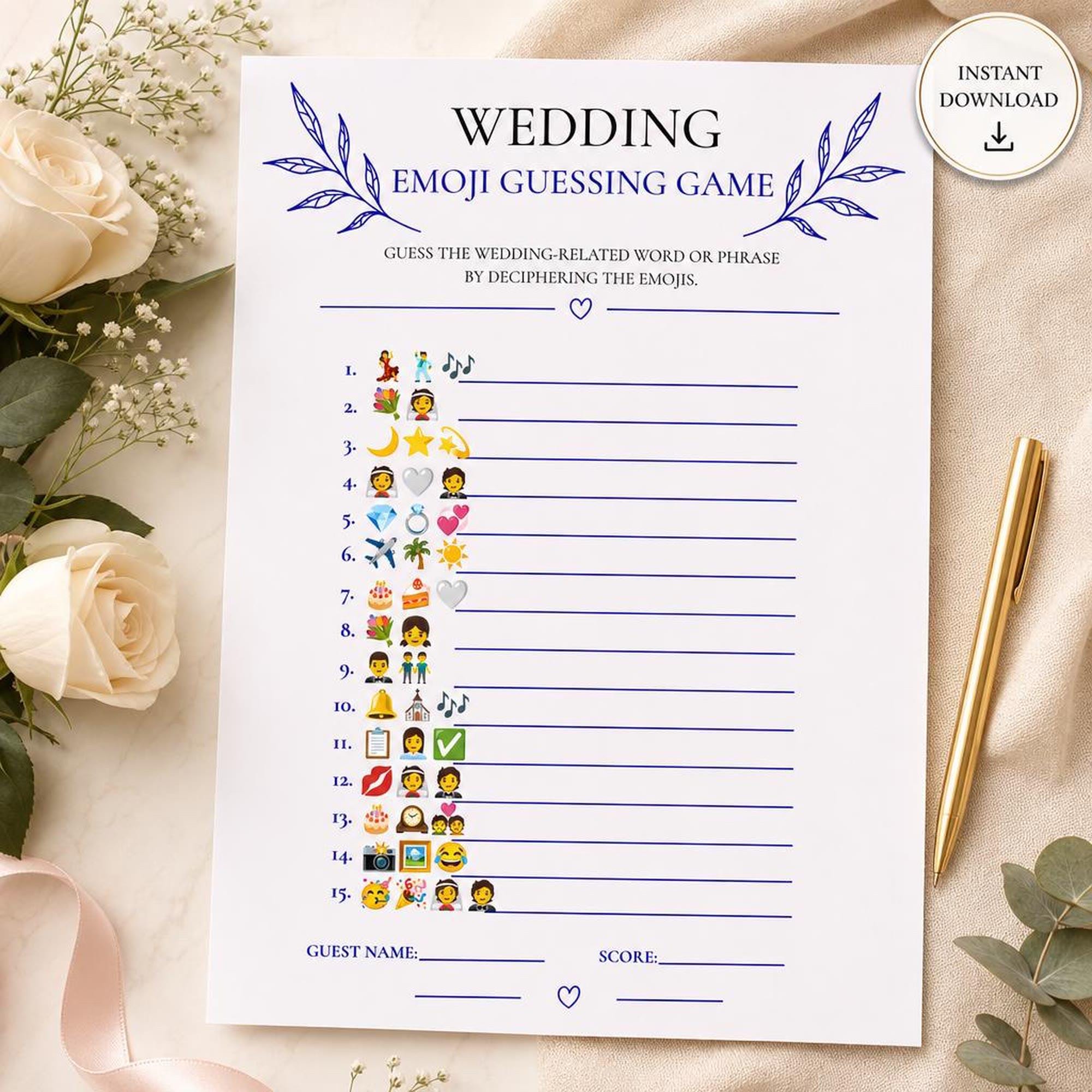 Wedding Emoji Guessing Game | Bridal Shower Printable Quiz | Hen Party Icebreaker