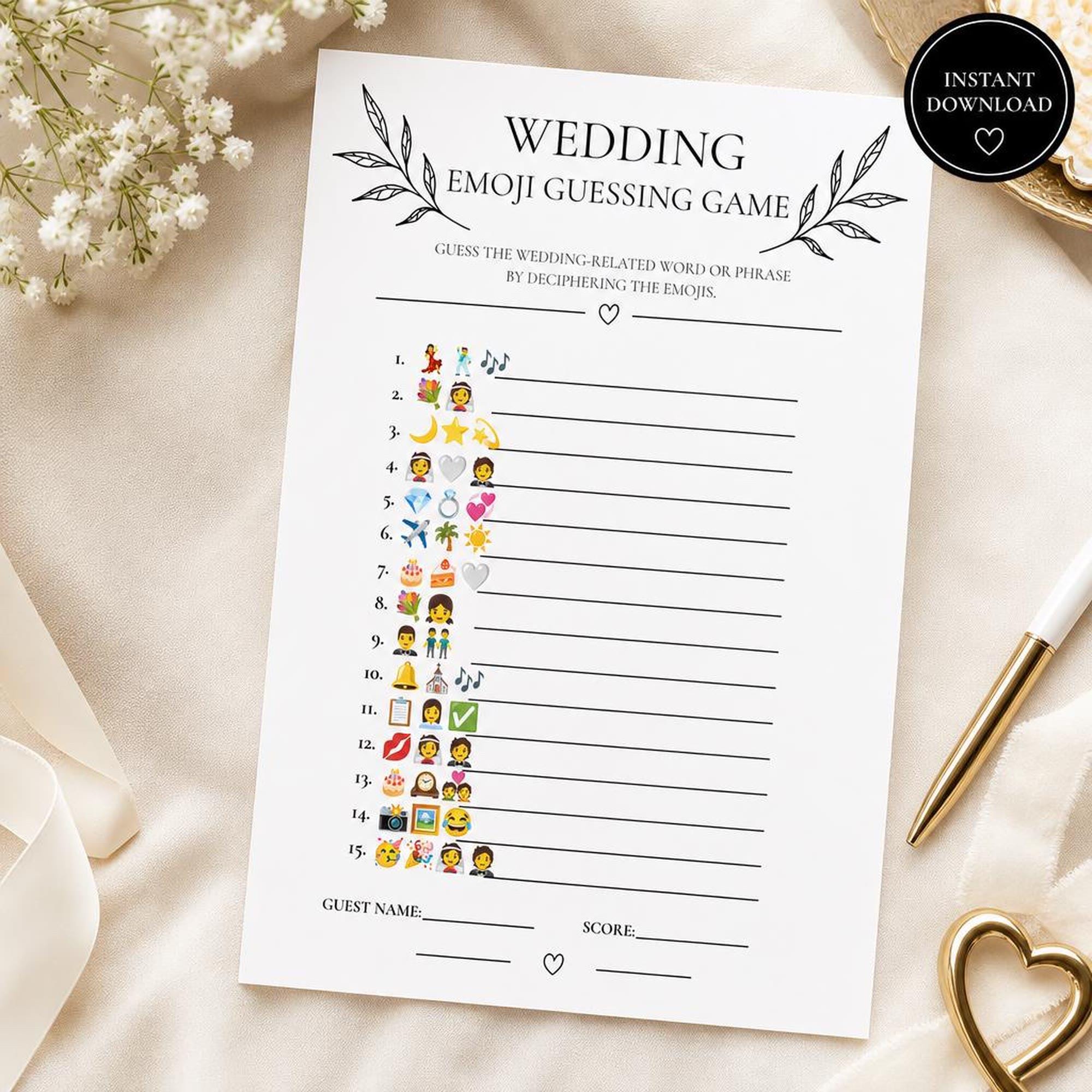 Wedding Emoji Guessing Game | Bridal Shower Printable | Bachelorette Party Activity