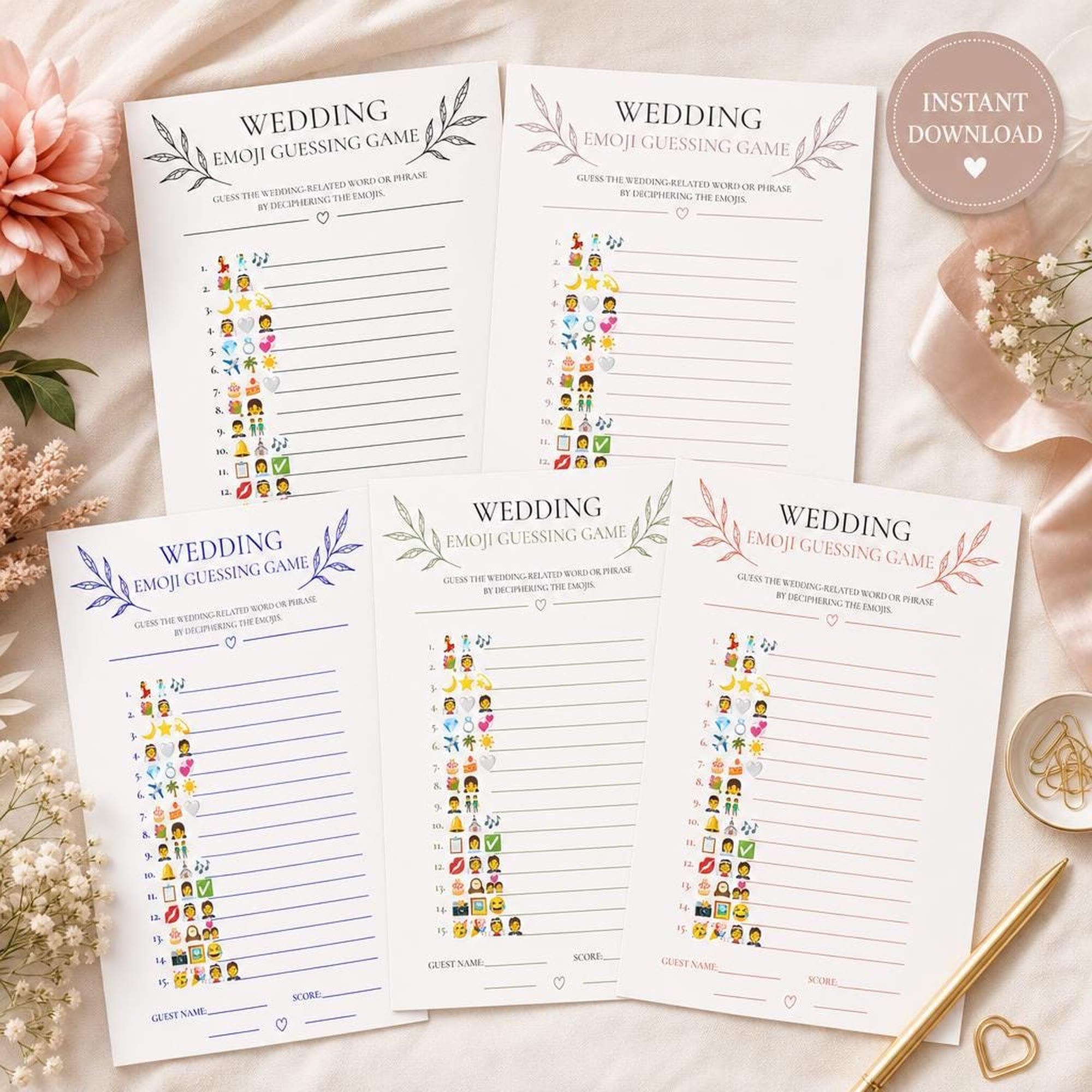 Wedding Emoji Guessing Game Bundle | Bridal Shower Printable Activity | Bachelorette Party Icebreaker