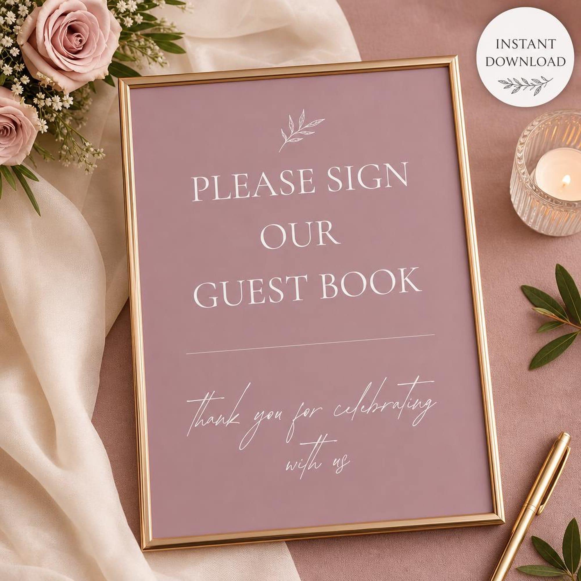 Wedding Guest Book Sign | Dusty Rose Printable Reception Decor | Bridal Table Display