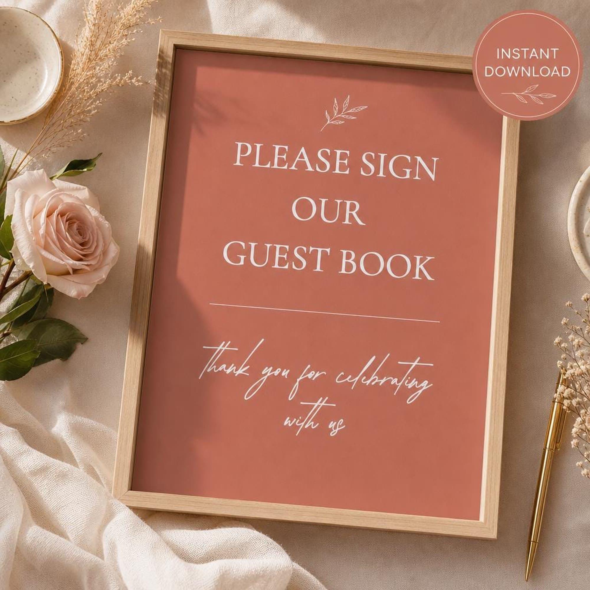 Wedding Guest Book Sign Printable | Terracotta Boho Reception Decor | Modern Garden Ceremony