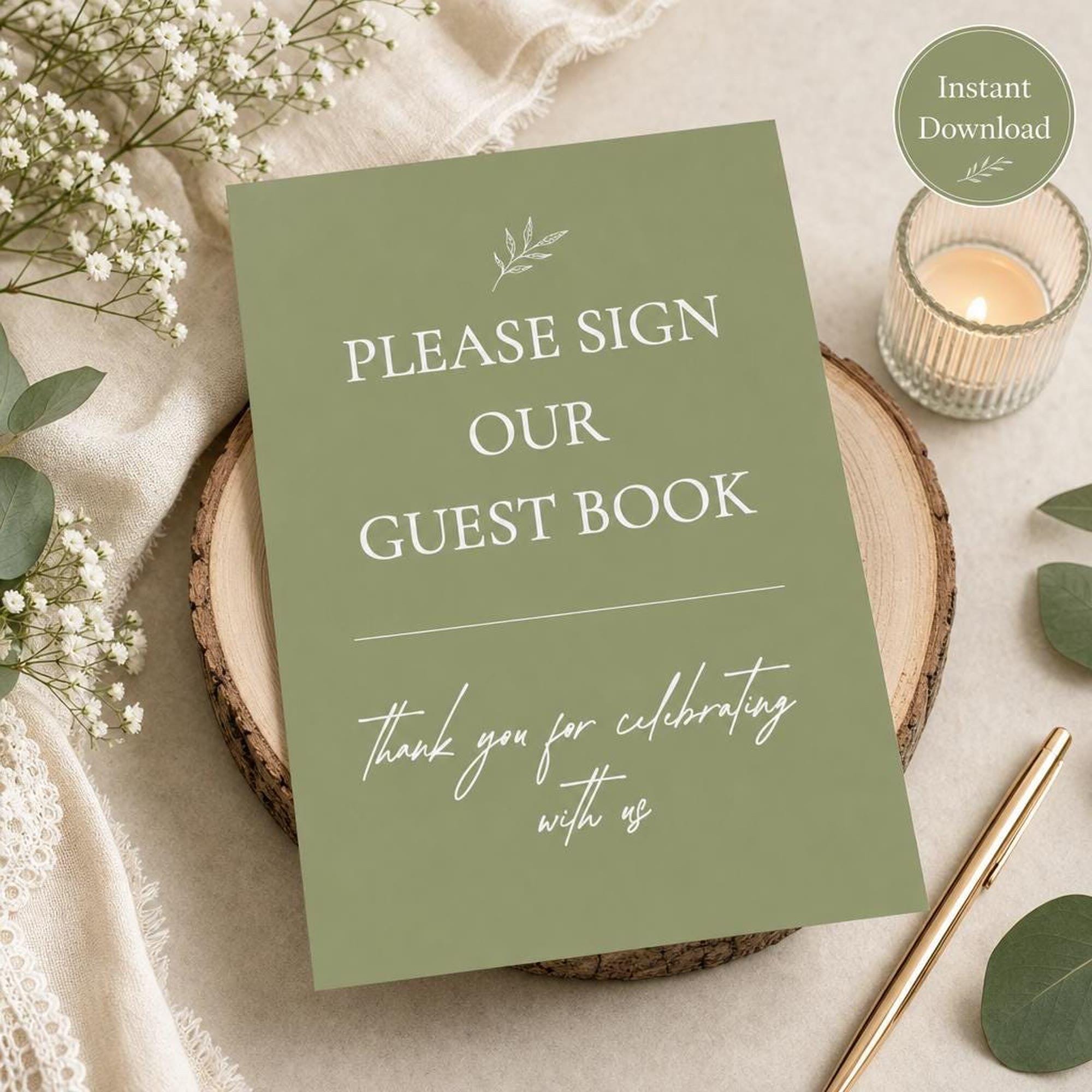 Wedding Guest Book Sign | Sage Green Reception Decor | Garden Ceremony Keepsake