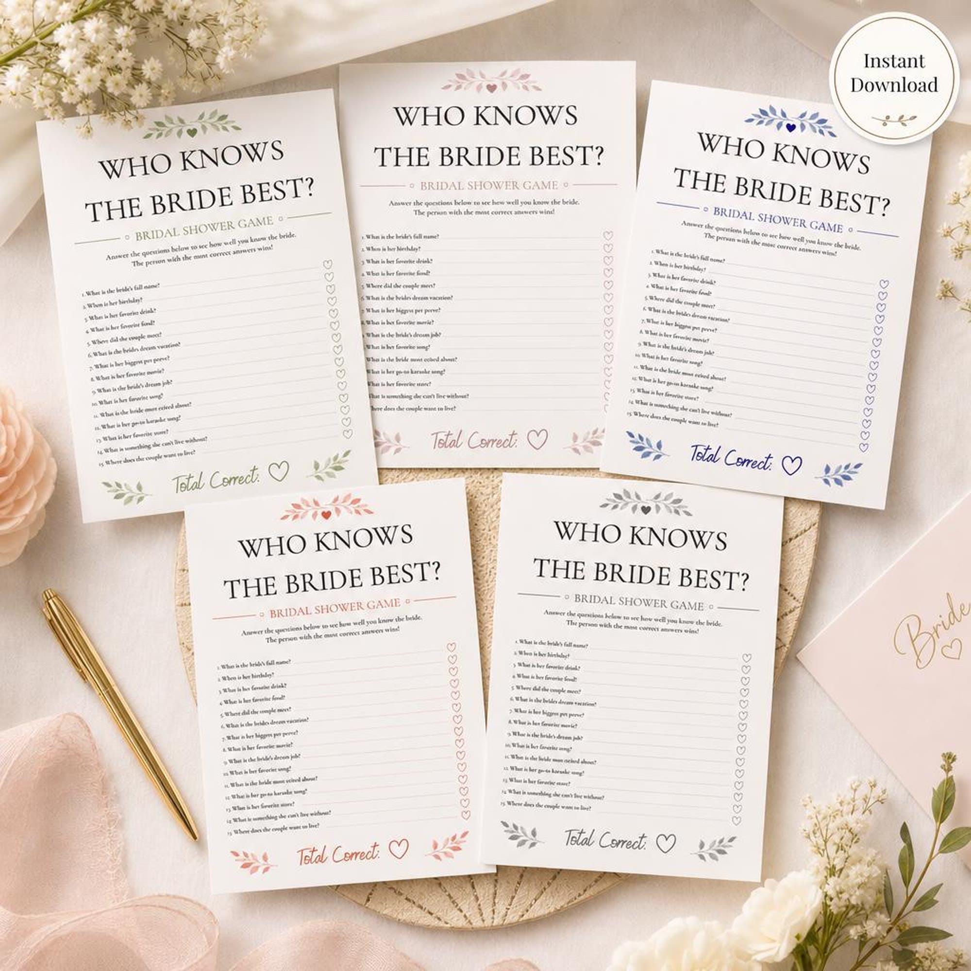 Who Knows the Bride Best Game | Printable Bridal Shower Quiz | Bachelorette Party Activity Bundle